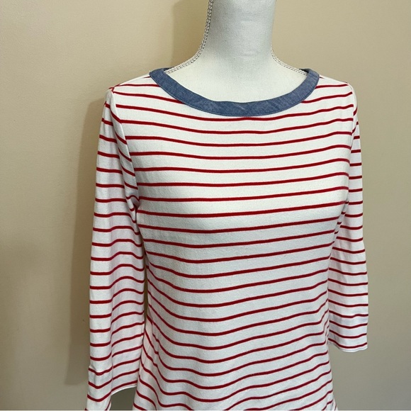 Nautica Red and White Stripes Blue Cuffs Top - Picture 2 of 12